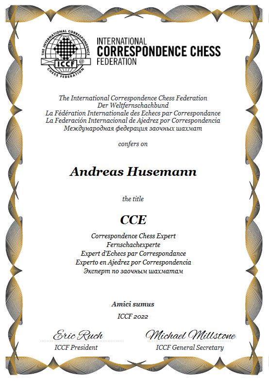 ICCF-Urkunde Correspondence Chess Expert (CCE)